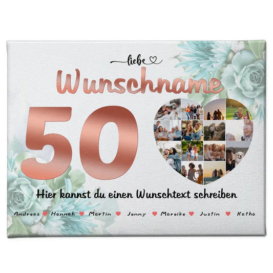 Geburtstags Leinwand für Oma 50 Geburstag mit 15 Namen Rose Look 1