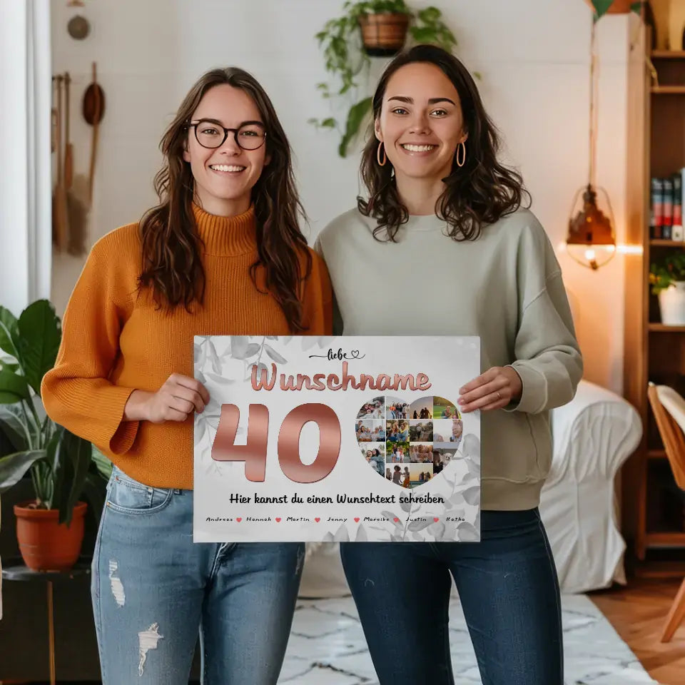 Mama 40 Geburstag Fotocollage als Personalisierte Leinwand Bis zu 15 Namen