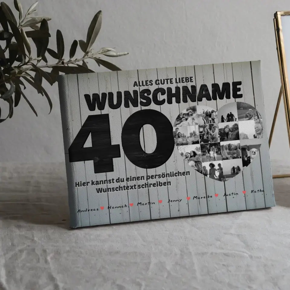 40 Geburstag Mama Leinwand personalisiert 14 Fotos in Herzform