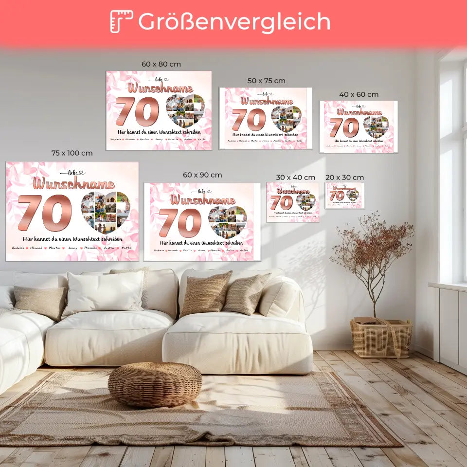 Personalisierte Mama Poster 70 Geburstag Rose Farbe Eigener Wunschtext