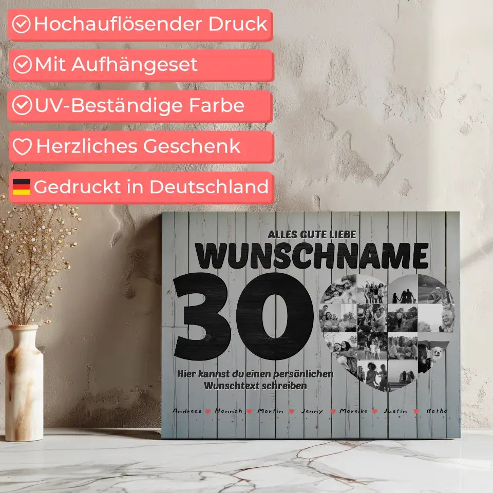 30 Geburstag Schwester Leinwand personalisiert 14 Fotos Mit Namen