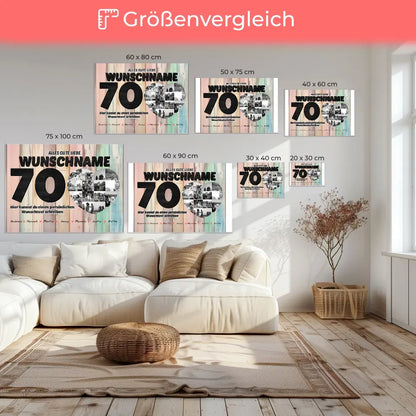 Personalisierte Herzen Poster 70 Geburstag für Tante Holz Look