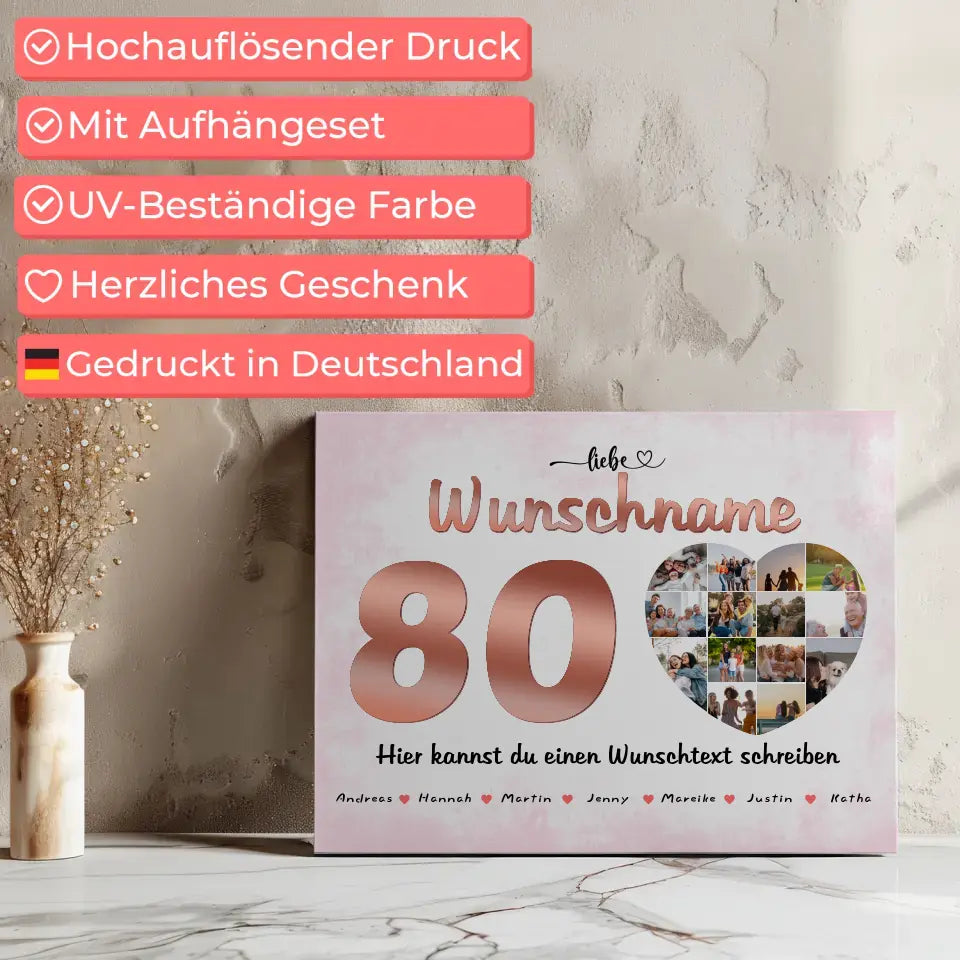 Leinwand personalisiert für Mama 80 Geburstag 14 Fotos Wunschname