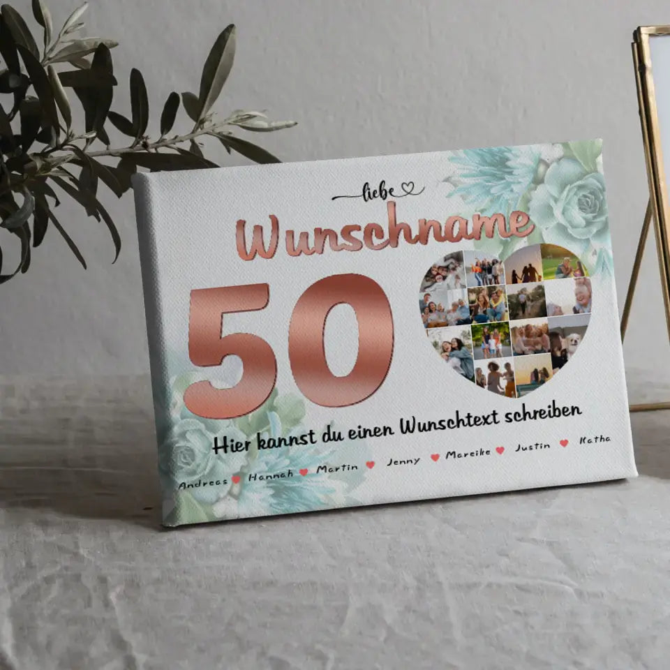 Geburtstags Leinwand für Oma 50 Geburstag mit 15 Namen Rose Look