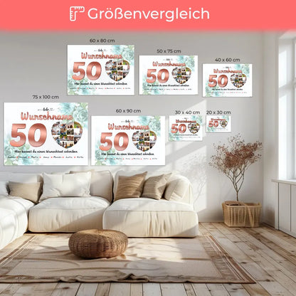 Geburtstags Leinwand für Oma 50 Geburstag mit 15 Namen Rose Look