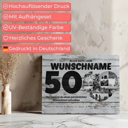 Poster mit Wunschtext zum 50 Geburstag Personalisiert Geschenk mit 14 Fotos