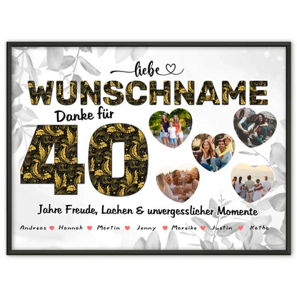 Poster personalisiert für Mama 40 Geburstag mit 5 Herz Fotos