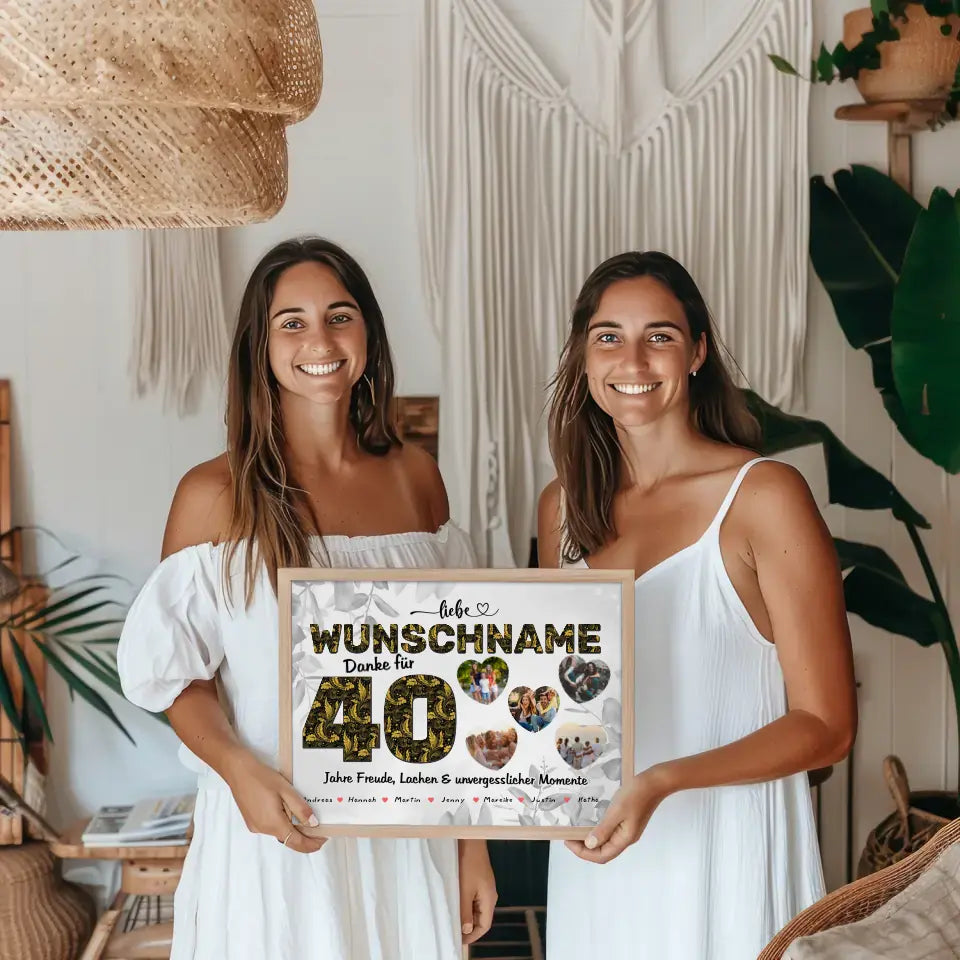 Poster personalisiert für Mama 40 Geburstag mit 5 Herz Fotos