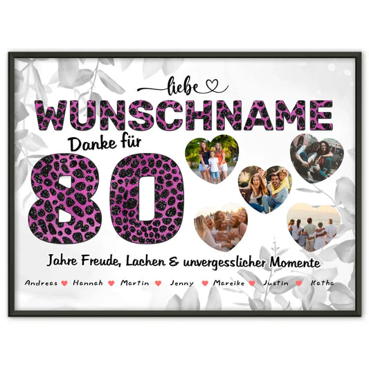 80 Geburstag Oma Poster personalisiert Mit Namen Danke für alles