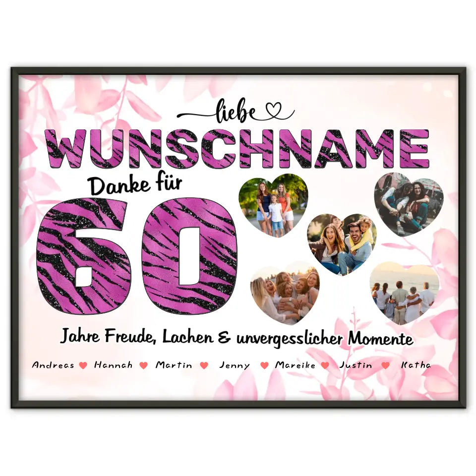 60 Geburstag Poster für Mama Personalisiert Alles Gute mit 5 Herzfotos