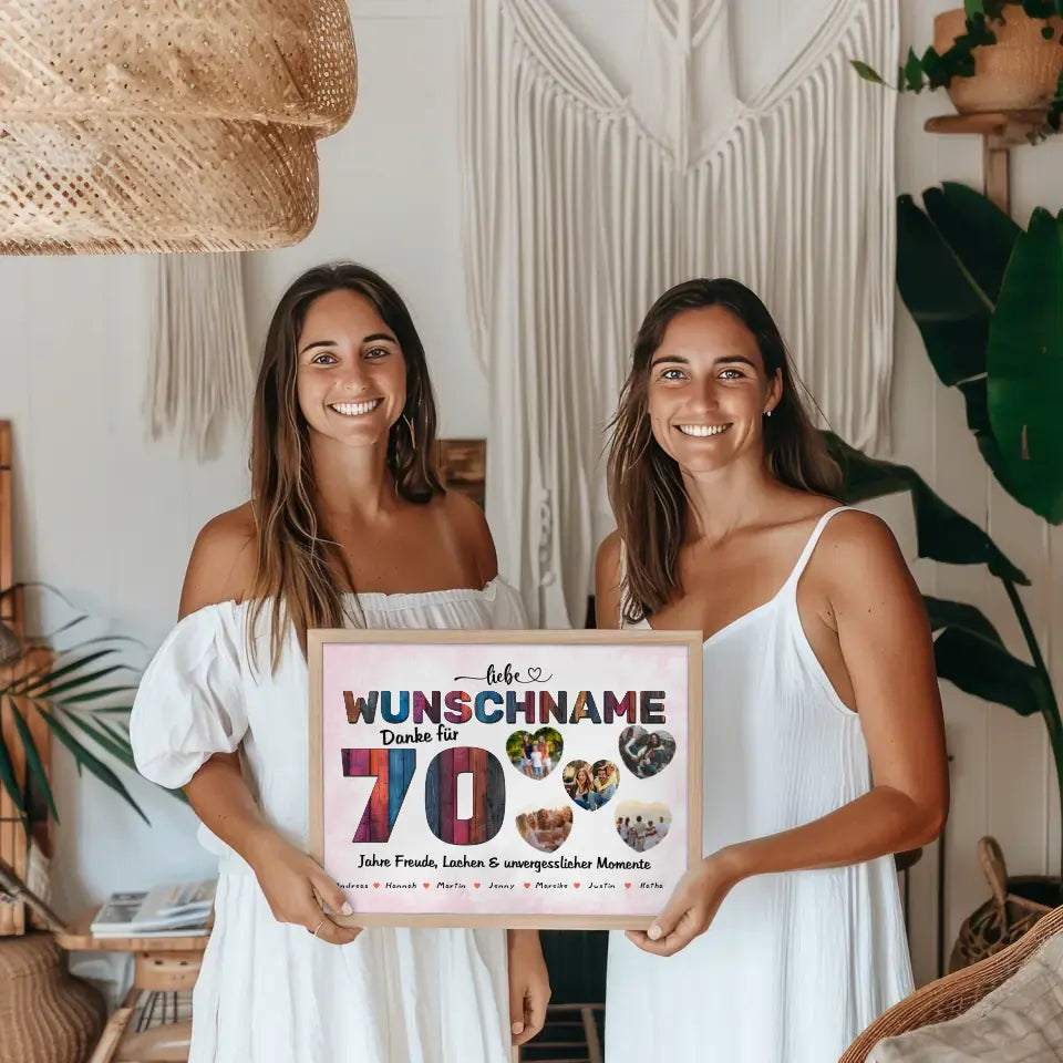 Mama Poster personalisiert für 70 Geburstag mit 5 Herzfotos Alles Gute