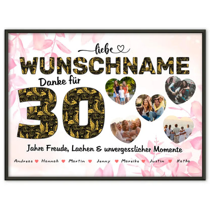 Personalisiertes Fotogeschenk Poster 30 Geburstag für Tante Floral Look