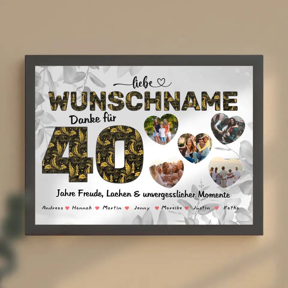 Poster personalisiert für Mama 40 Geburstag mit 5 Herz Fotos