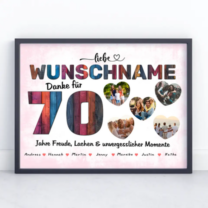 Mama Poster personalisiert für 70 Geburstag mit 5 Herzfotos Alles Gute