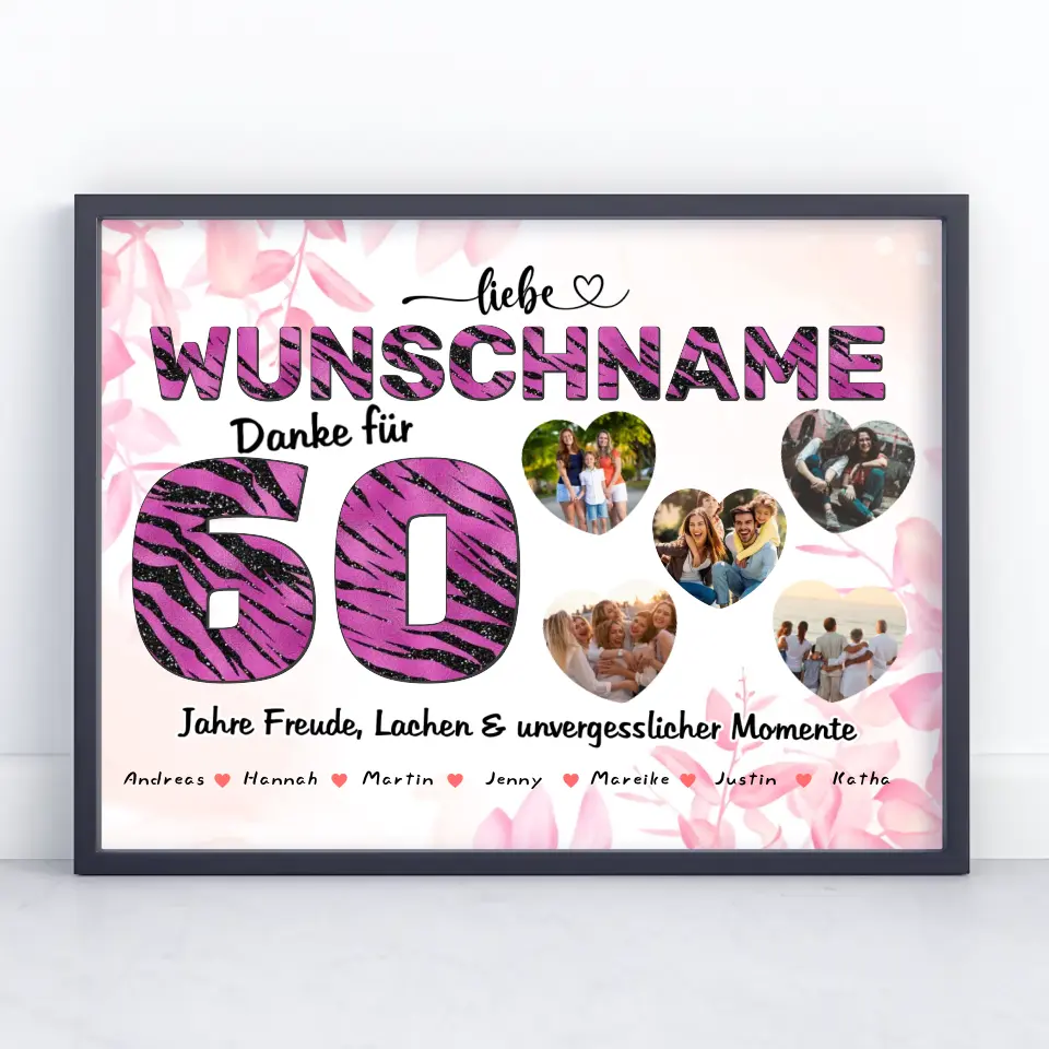 60 Geburstag Poster für Mama Personalisiert Alles Gute mit 5 Herzfotos