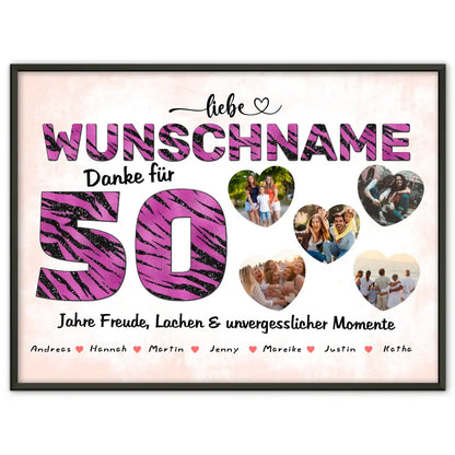 Personalisiertes Poster 50 Geburstag Tante Tiger Look Pink