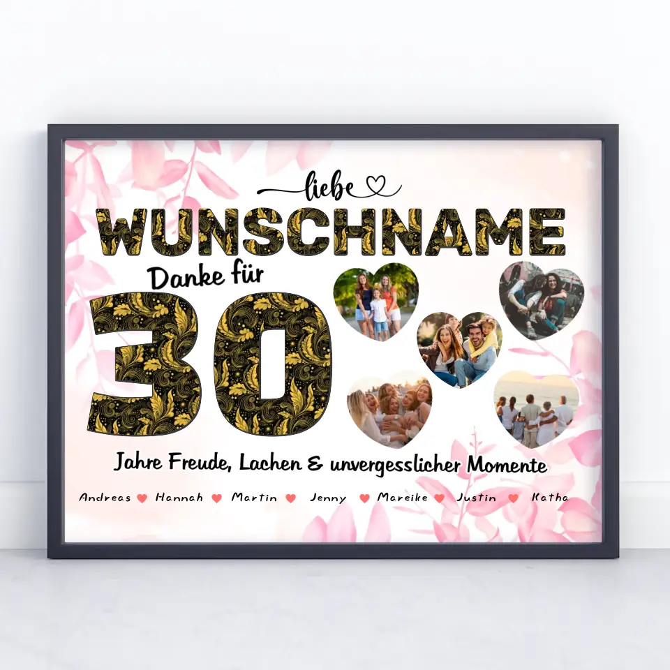 Personalisiertes Fotogeschenk Poster 30 Geburstag für Tante Floral Look