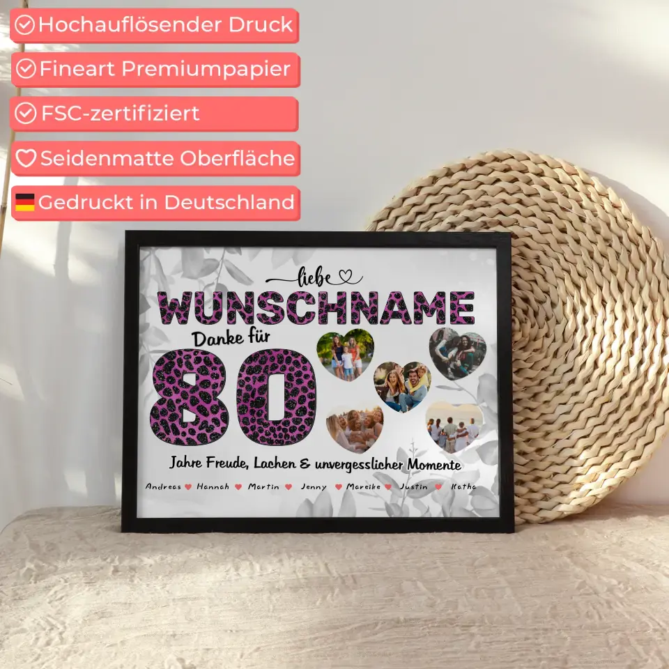 80 Geburstag Oma Poster personalisiert Mit Namen Danke für alles