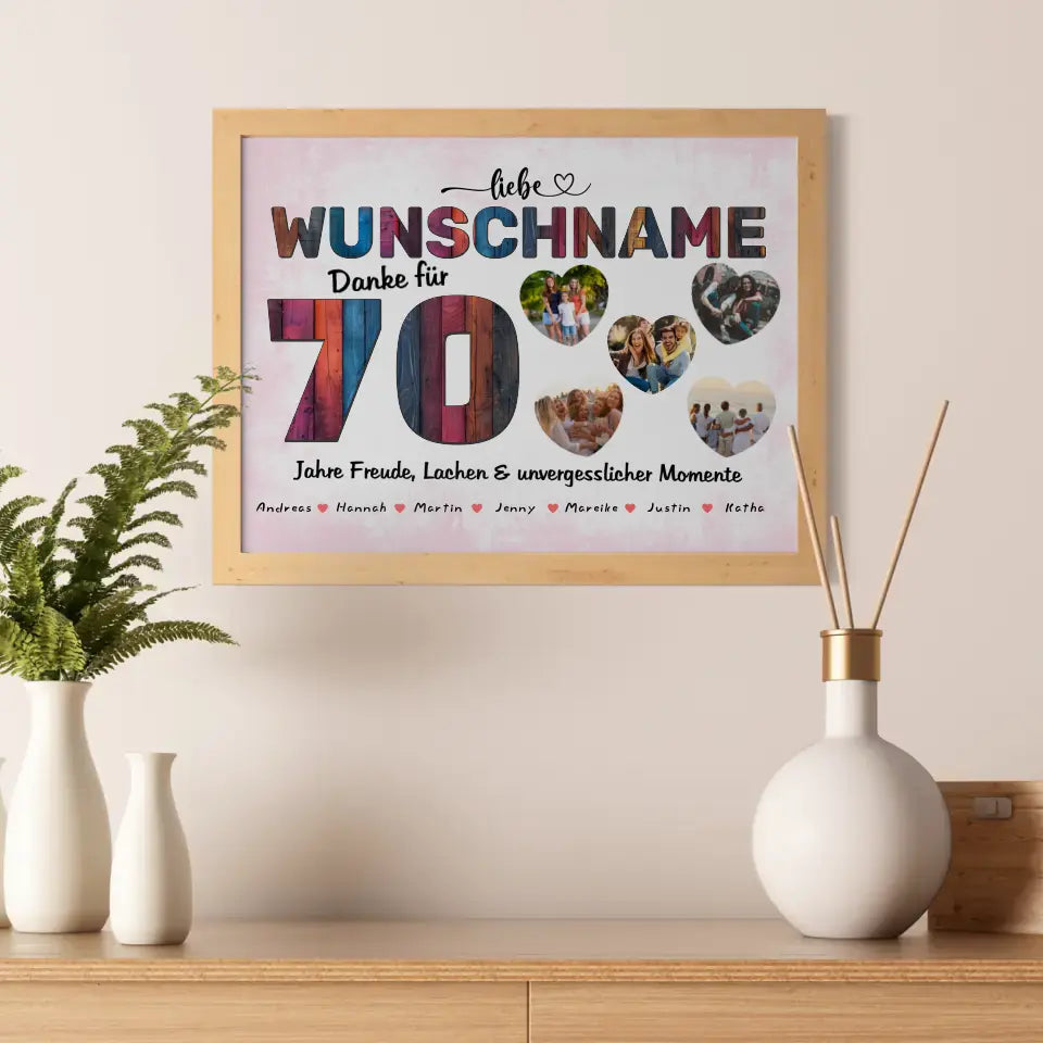 Mama Poster personalisiert für 70 Geburstag mit 5 Herzfotos Alles Gute