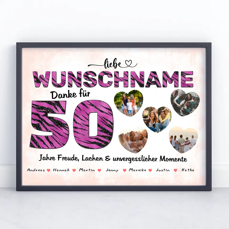 Personalisiertes Poster 50 Geburstag Tante Tiger Look Pink