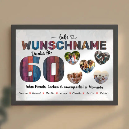 Poster mit 5 Fotos personalisiert 60 Geburstag Bunter Holz Look