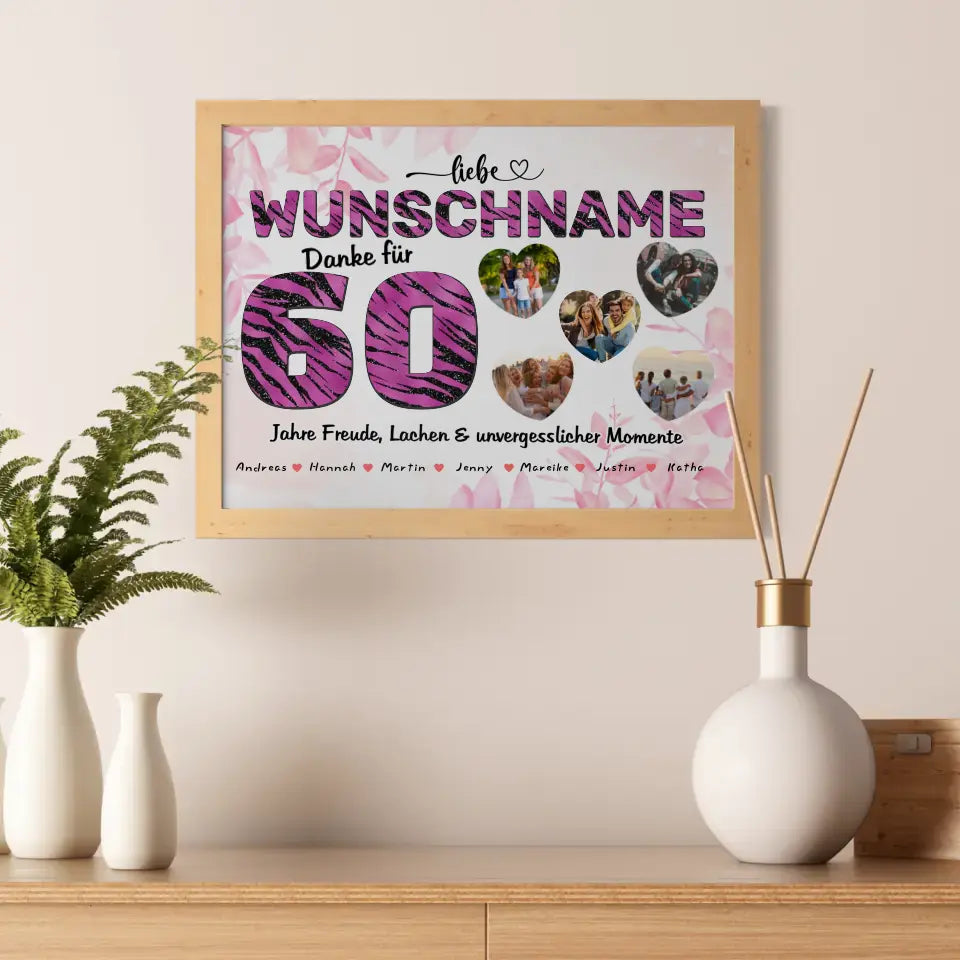 60 Geburstag Poster für Mama Personalisiert Alles Gute mit 5 Herzfotos