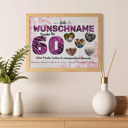 60 Geburstag Poster für Mama Personalisiert Alles Gute mit 5 Herzfotos