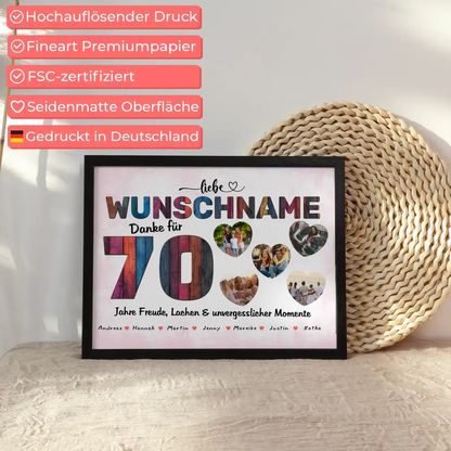 Mama Poster personalisiert für 70 Geburstag mit 5 Herzfotos Alles Gute