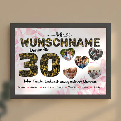 Personalisiertes Fotogeschenk Poster 30 Geburstag für Tante Floral Look
