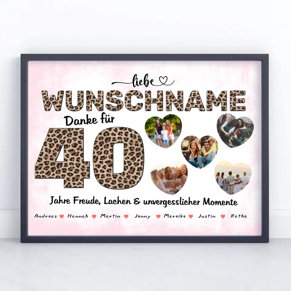 Poster mit Wunschname personalisiert 40 Geburstag Fotogeschenk
