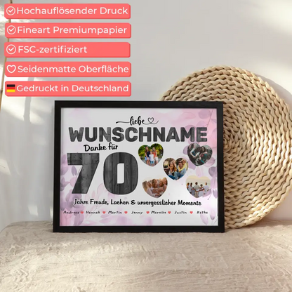 Personalisiertes Geburtstagsposter 70 Geburstag 5 Fotos