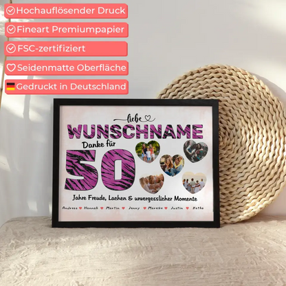 Personalisiertes Poster 50 Geburstag Tante Tiger Look Pink