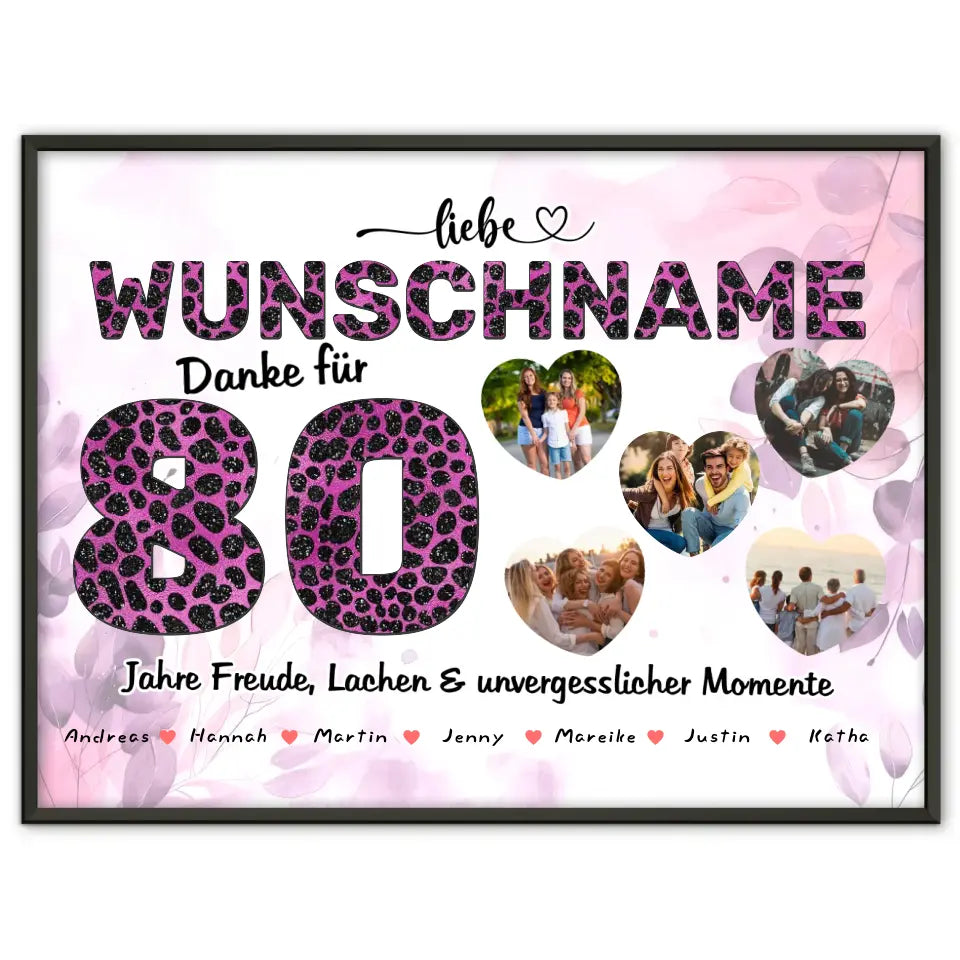 80 Geburstag Poster für Tante Personalisiert Pinker Leo Look