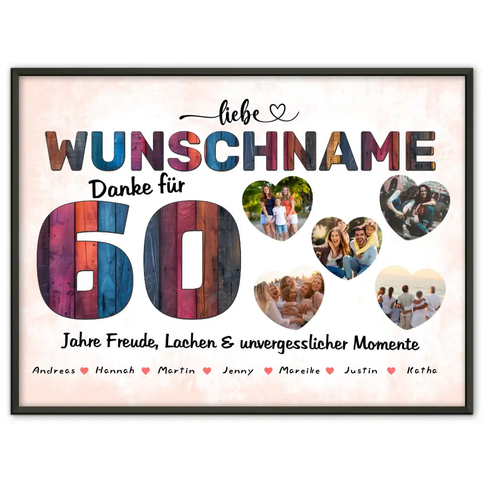 Personalisiertes Geburtstagsposter 60 Geburstag Bunter Holz Look
