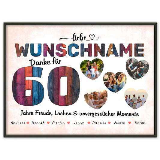 Personalisiertes Geburtstagsposter 60 Geburstag Bunter Holz Look