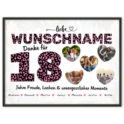 Geschenk Poster personalisiert 18 Geburstag Leo Look Pink Wunschname