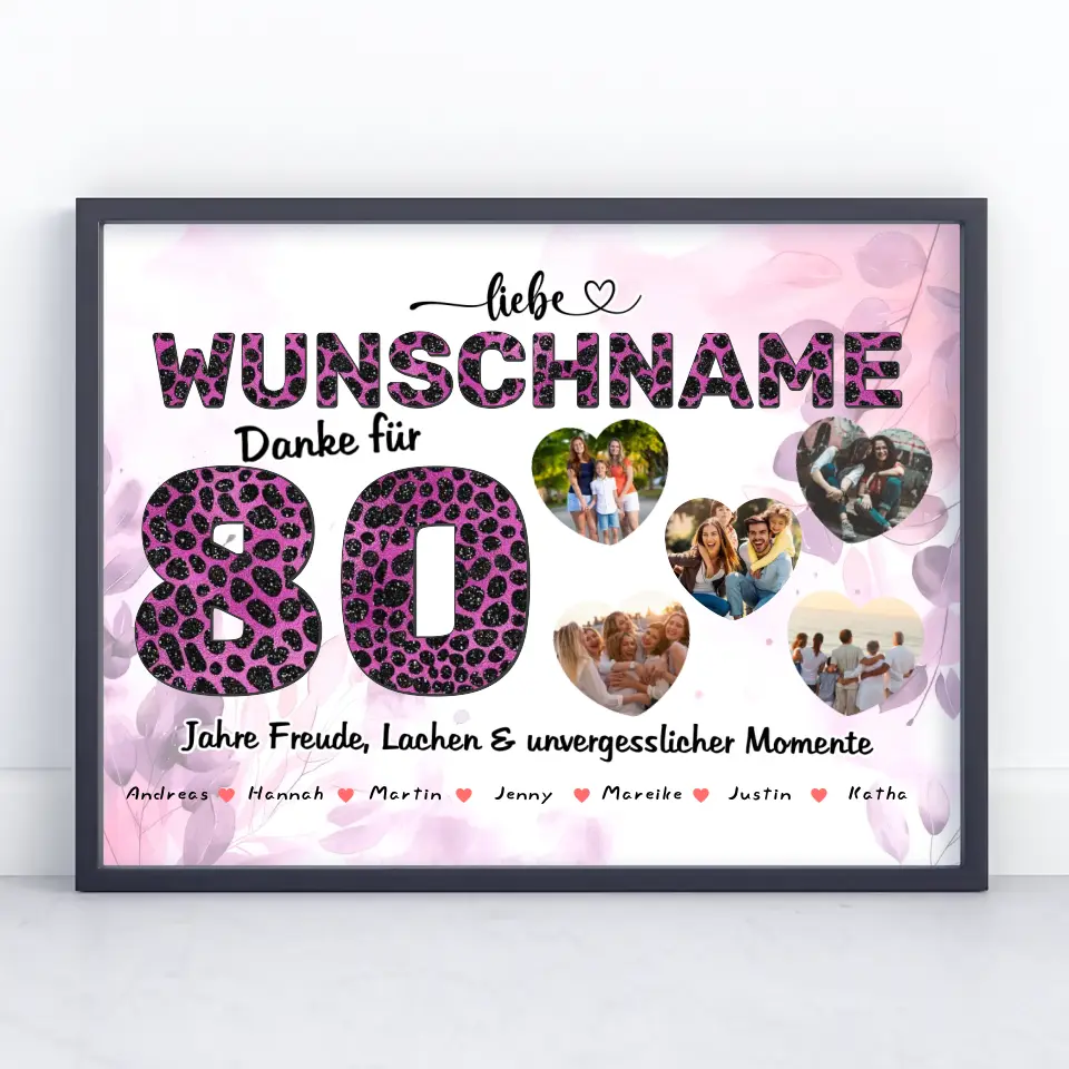 80 Geburstag Poster für Tante Personalisiert Pinker Leo Look