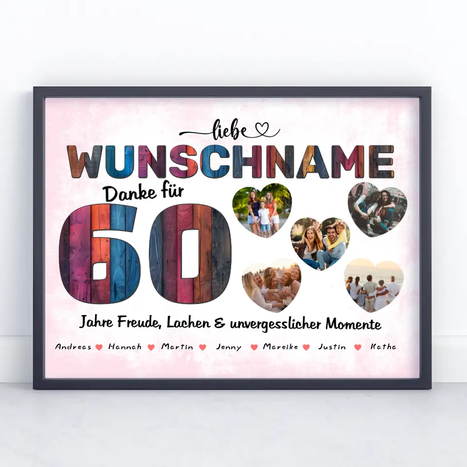 Geburtstagsposter für Schwester 60 Geburstag Bunter Holz Look