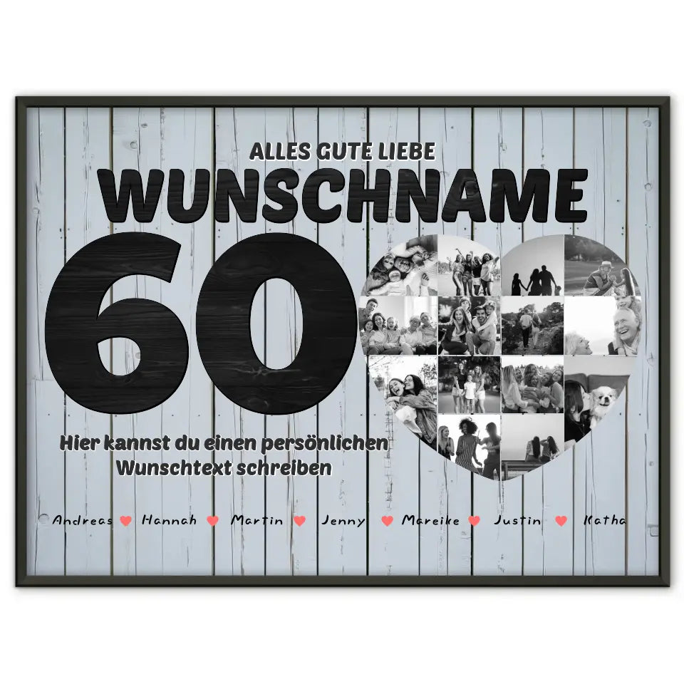 Personalisiertes Herzen Poster 60 Geburstag für Mama Wunschtext