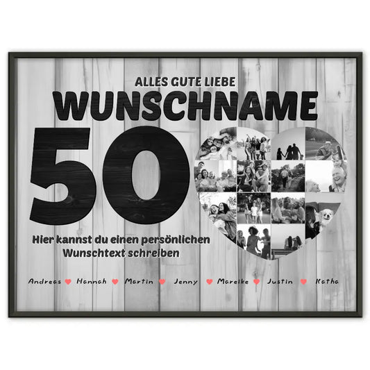 Personalisiertes Fotocollage Oma zum 50 Geburstag Holz Look