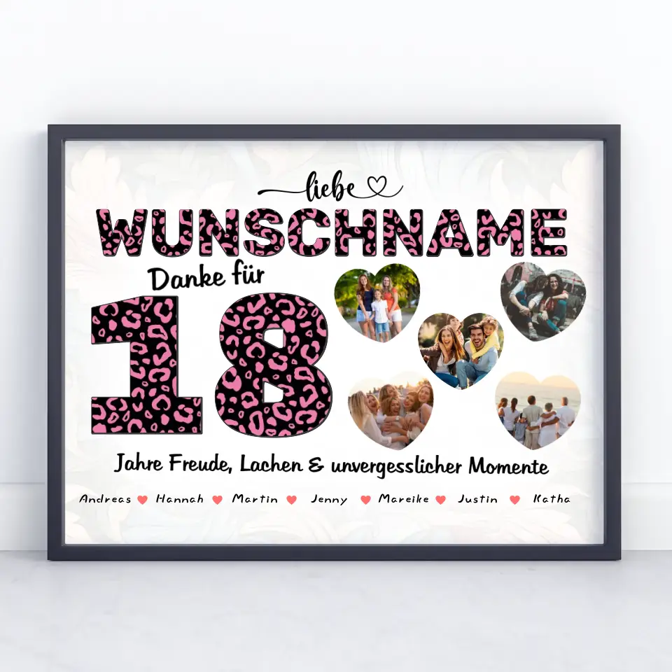 Geschenk Poster personalisiert 18 Geburstag Leo Look Pink Wunschname