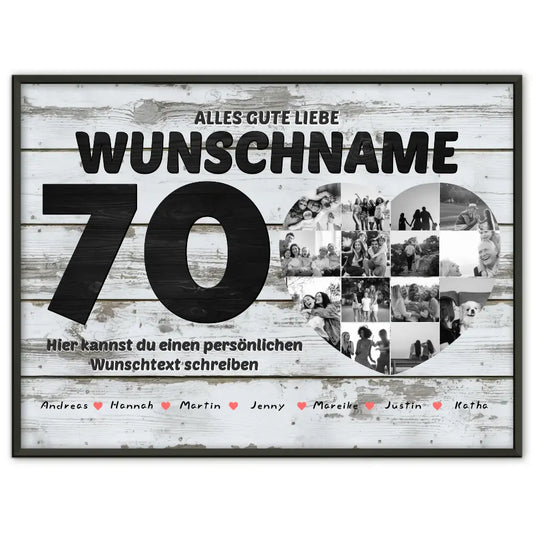 Poster mit Wunschname 70 Geburstag 14 Fotos Bis zu 15 Namen Geschenkidee