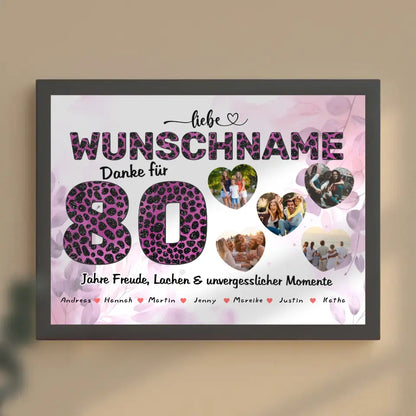 80 Geburstag Poster für Tante Personalisiert Pinker Leo Look