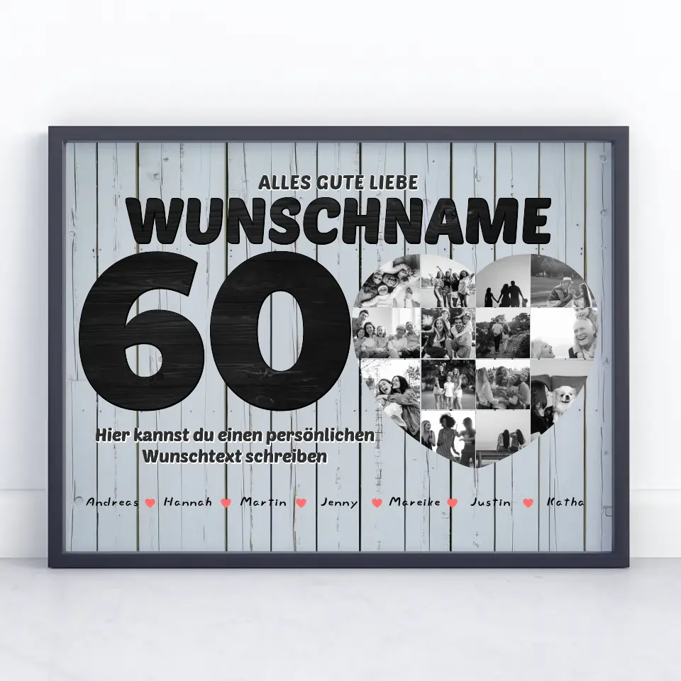 Personalisiertes Herzen Poster 60 Geburstag für Mama Wunschtext