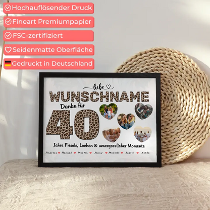 Personalisiertes Poster 40 Geburstag Schwester 5 Fotos