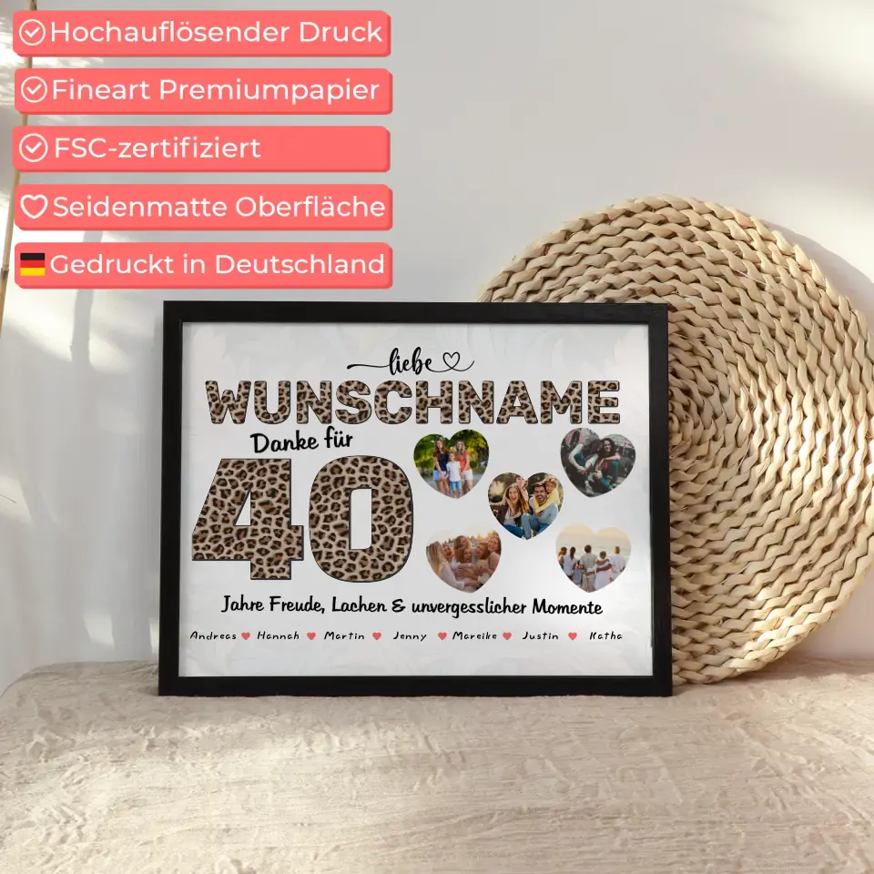 Personalisiertes Poster 40 Geburstag Schwester 5 Fotos