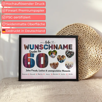 Geburtstagsposter für Schwester 60 Geburstag Bunter Holz Look