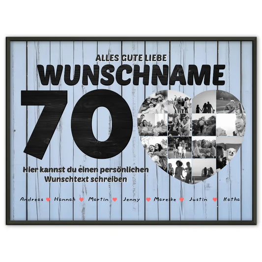 Poster mit Wunschtext zum 70 Geburstag Personalisiert Geschenk mit 14 Fotos