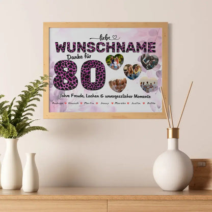 80 Geburstag Poster für Tante Personalisiert Pinker Leo Look