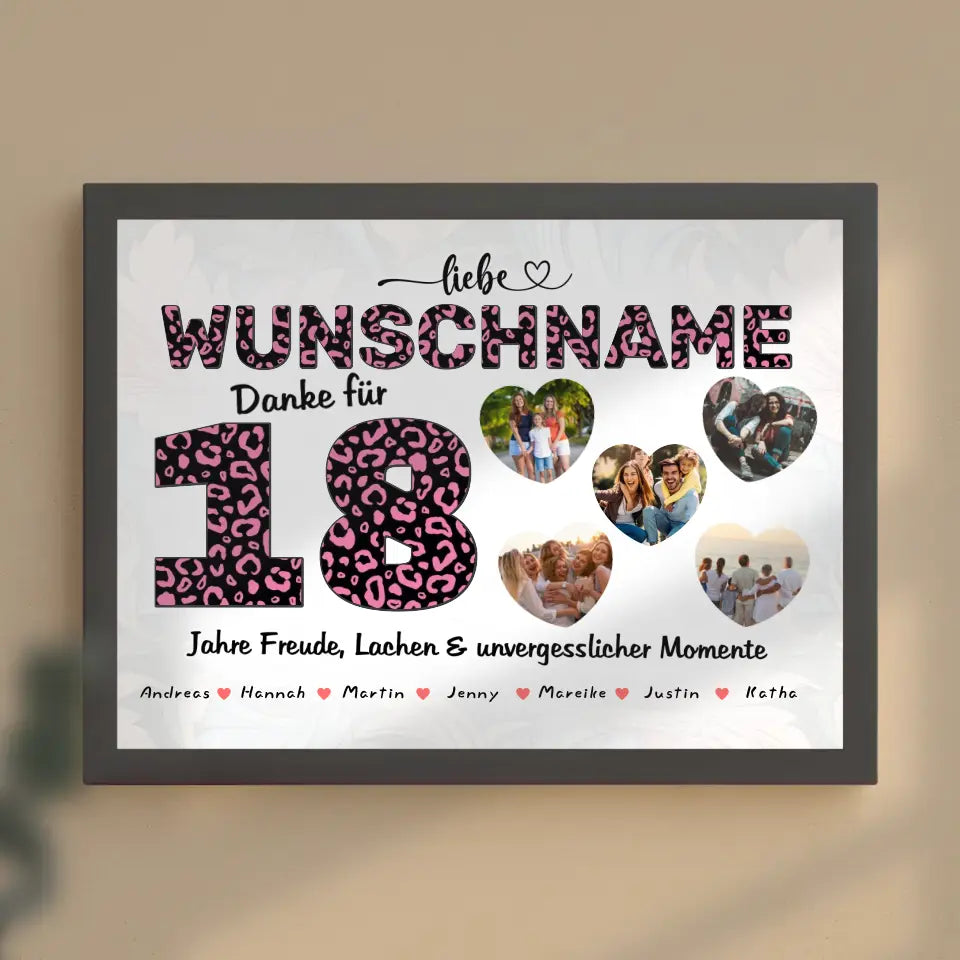 Geschenk Poster personalisiert 18 Geburstag Leo Look Pink Wunschname